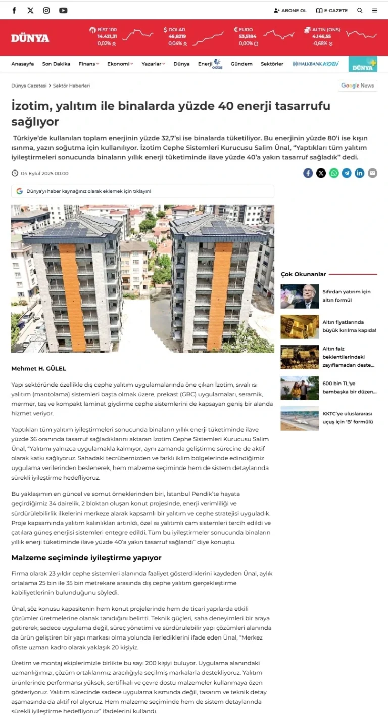 İzotim, yalıtım ile binalarda yüzde 40 enerji tasarrufu sağlıyor